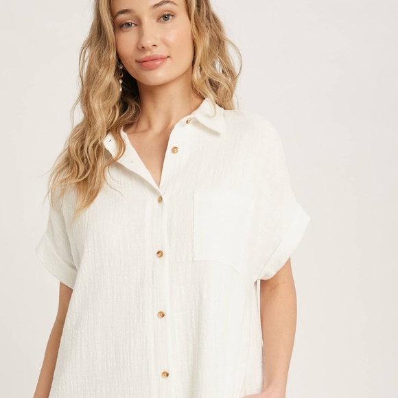 Button Up Shirt Dress With Pocket - Ivory - Picture 5 of 9